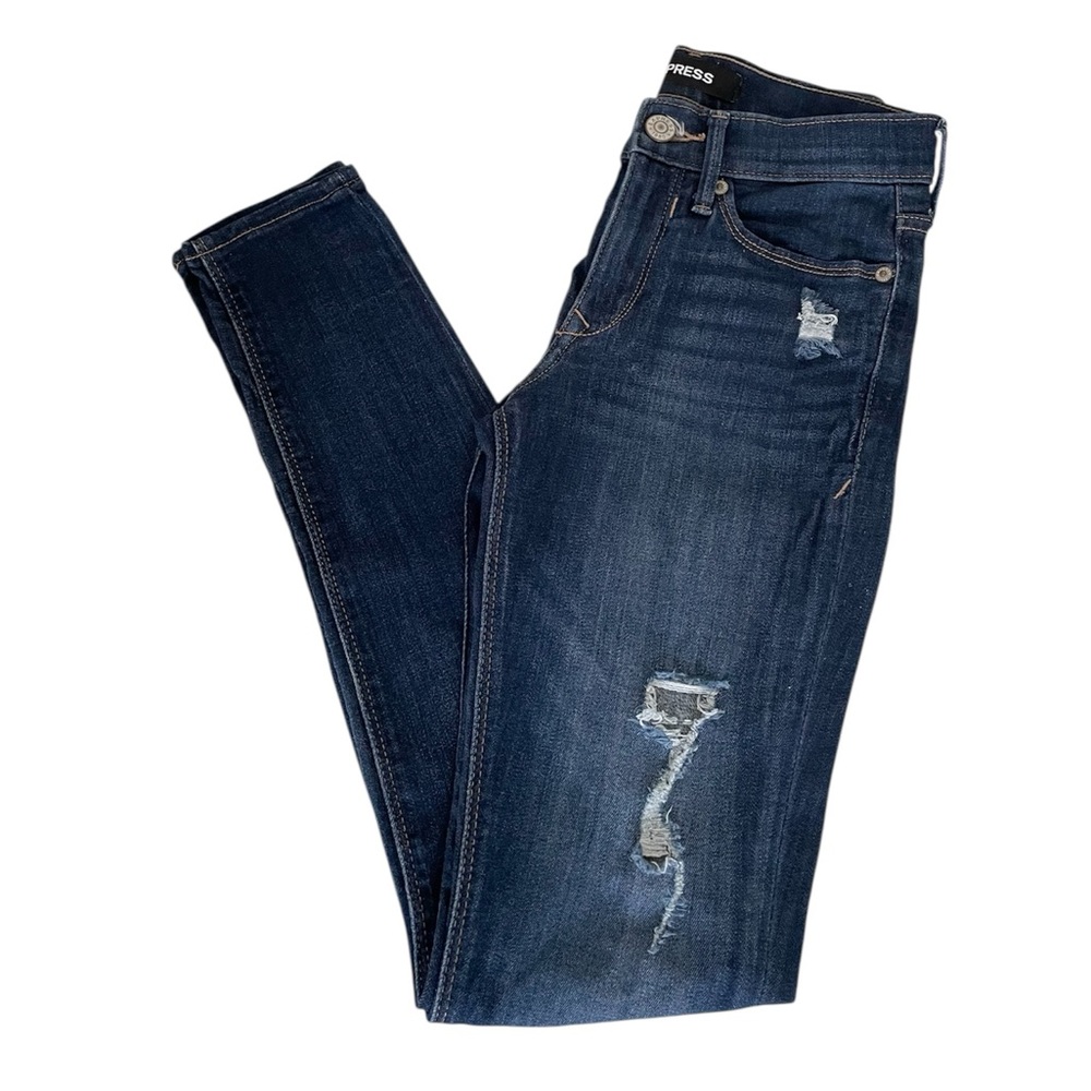 Express Mid Rise Distressed Ripped Blue Skinny Jeans with Stretch Women’s 00R